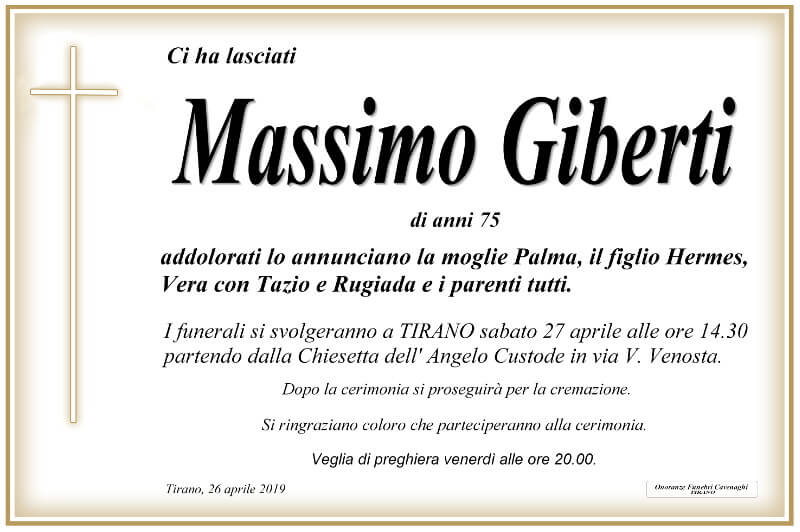 necrologio Gilberti Massimo