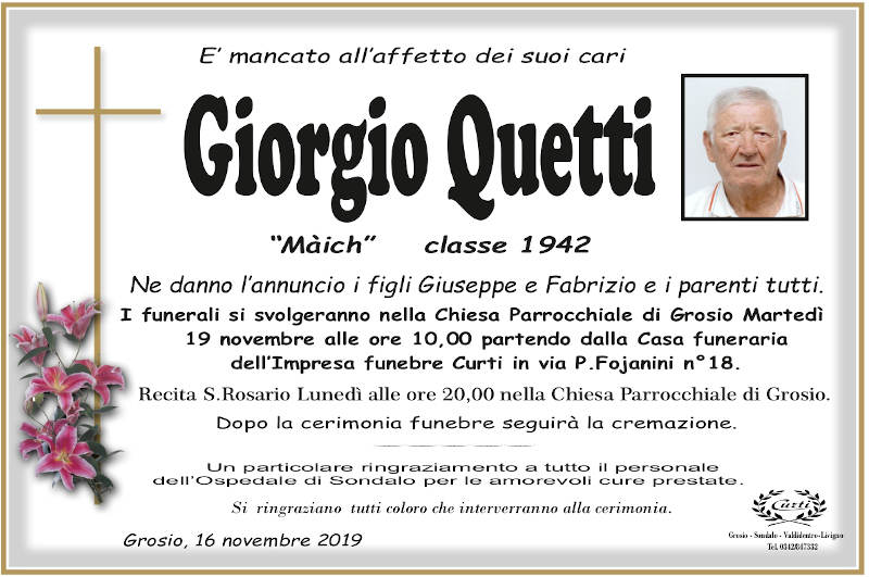 necrologio Quetti Giorgio