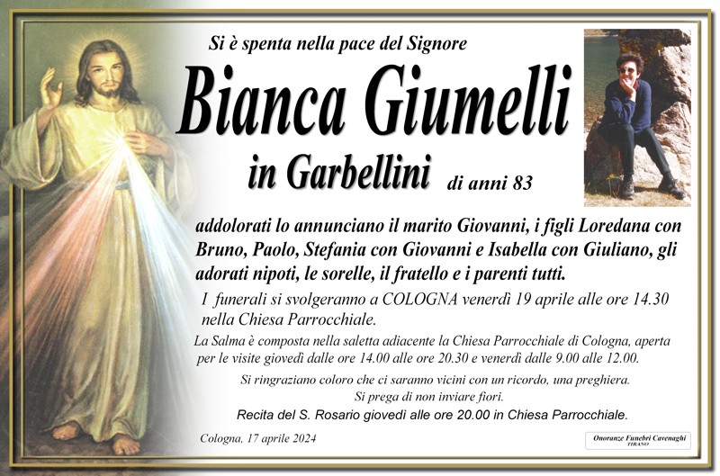 Necrologio Bianca Giumelli