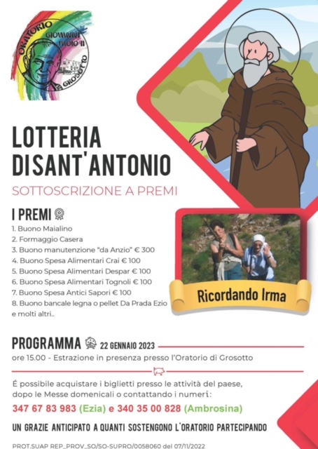 /locandina Lotteria e pranzo festa di Sant'Antonio a Grosotto