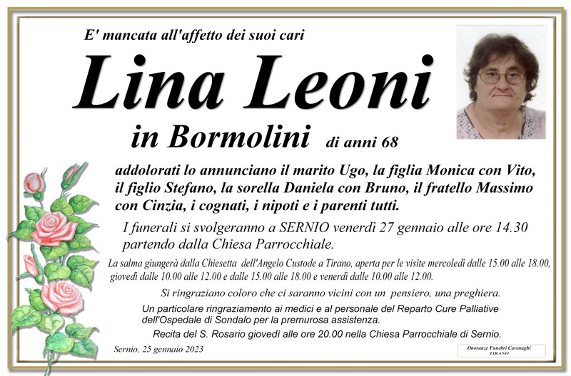 Necrologio Leoni Lina