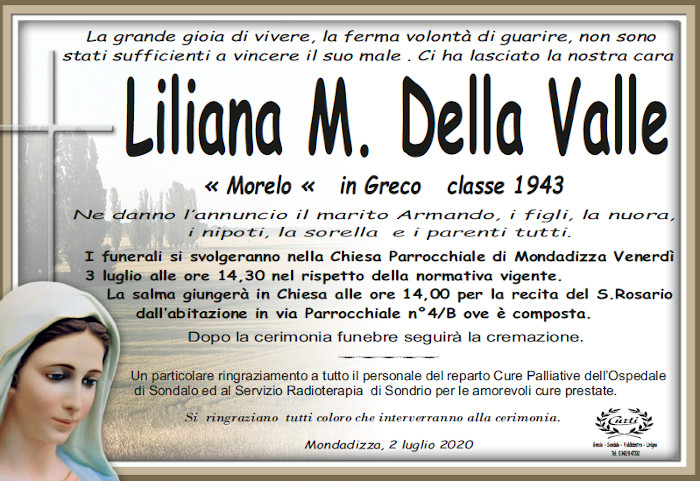 necrologio Della Valle Liliana M.
