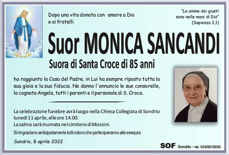 necrologio Suor Monica Sancandi