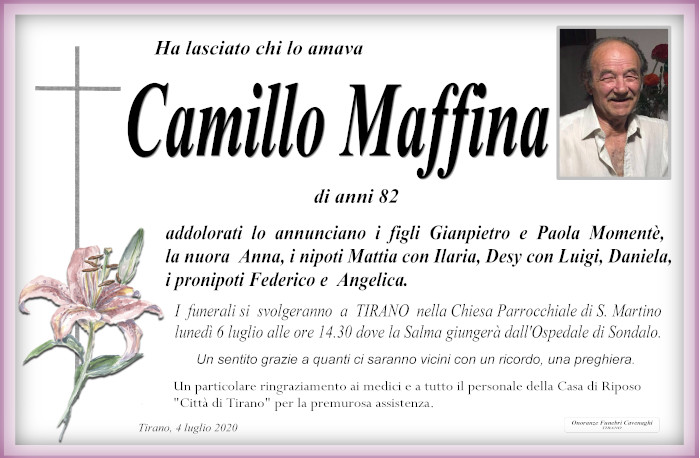necrologio Maffina Camillo