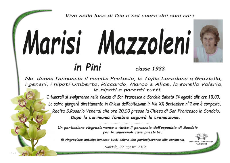 necrologio Mazzoleni Marisi