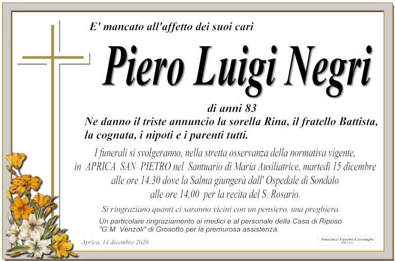 necrologio Negri Piero Luigi