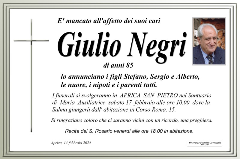 Necrologio Negri Giulio