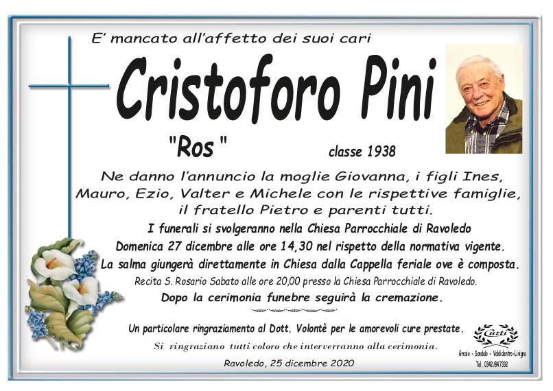 necrologio Pini Cristoforo