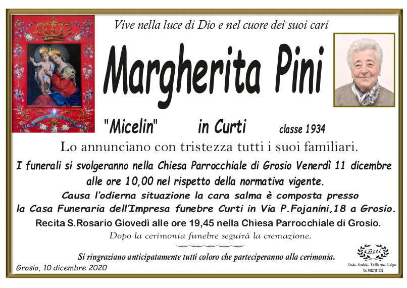 necrologio Pini Margherita