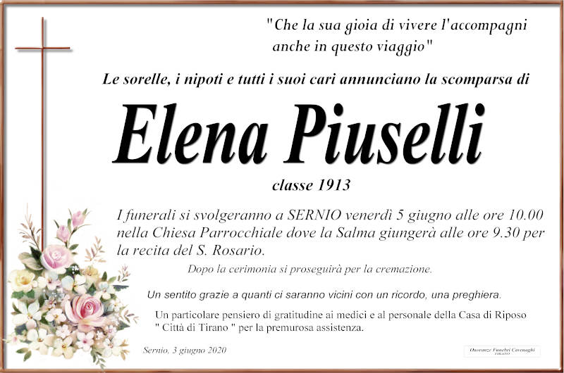 necrologio Piuselli Elena