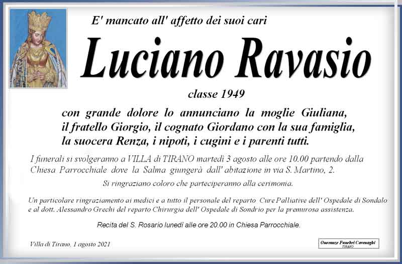 necrologio Ravasio Luciano