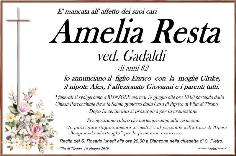 necrologio Resta Amelia