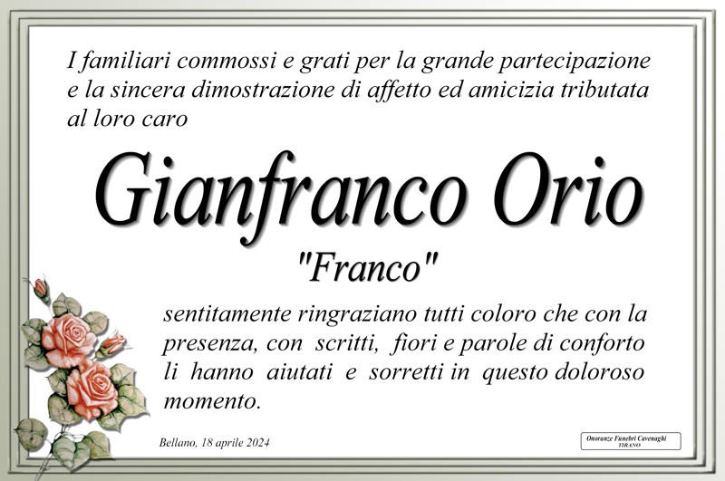 Ringraziamenti Orio Gianfranco