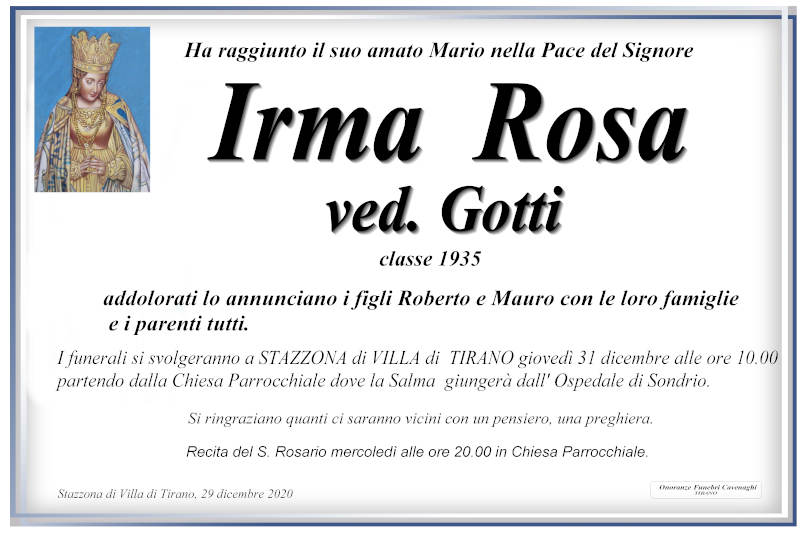 necrologio Rosa Irma