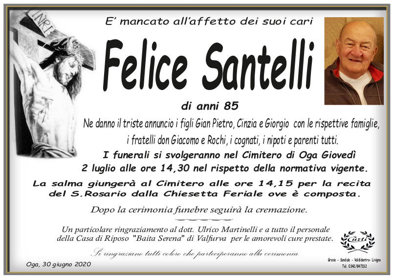 necrologio Santelli Felice