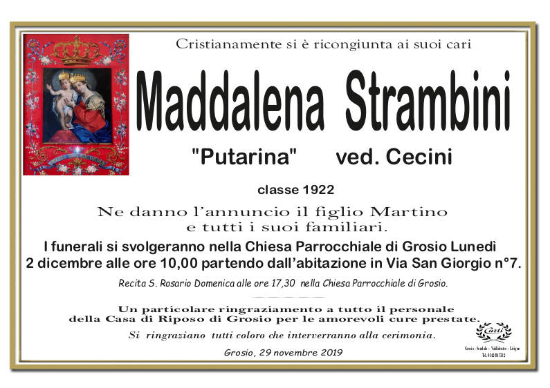 necrologio Strambini Maddalena