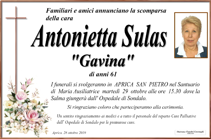 Necrologio Sulas Antonietta