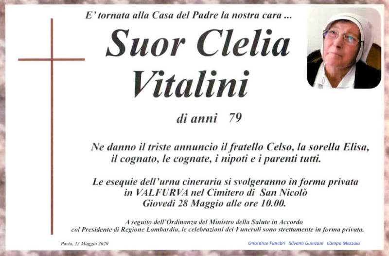 necrologio Suor Clelia Vitalini