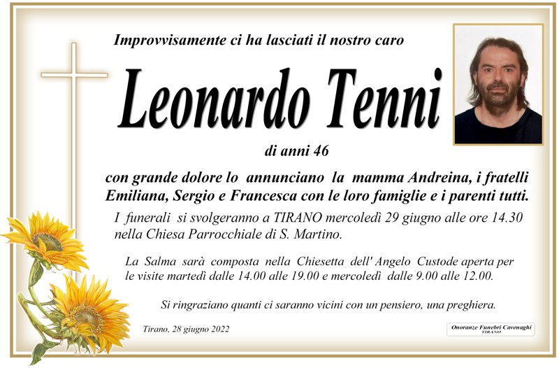 Necrologio Tenni Leonardo