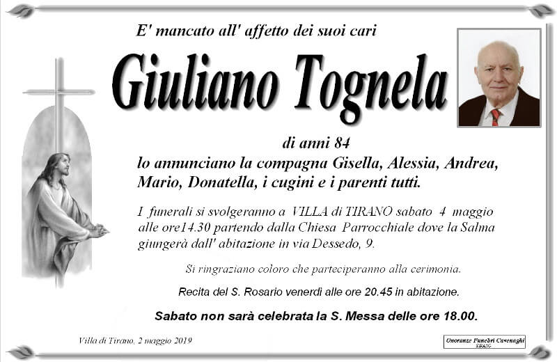 necrologio Tognela Giuliano