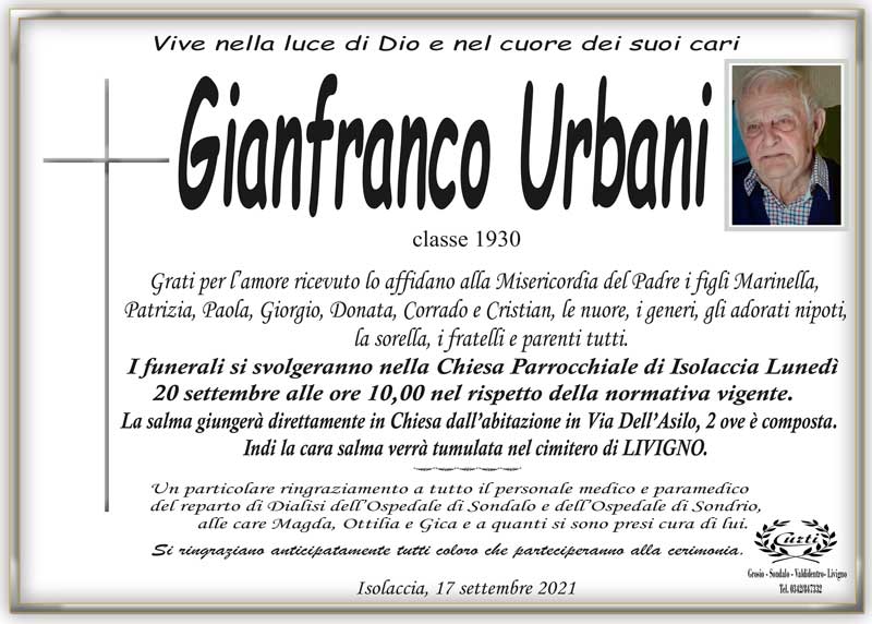 necrologio Urbani Gianfranco