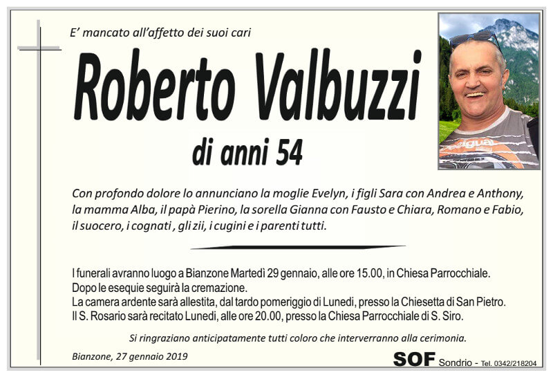 necrologio Valbuzzi Roberto