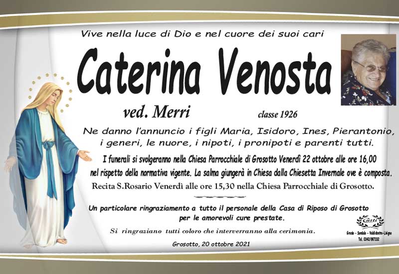 necrologio Venosta Caterina