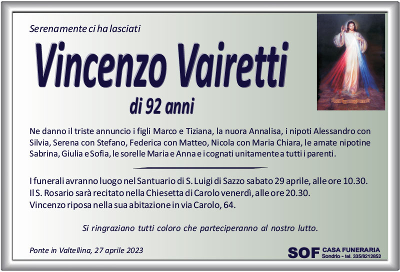 necrologio Vairetti Vincenzo