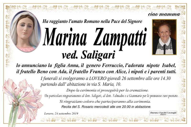 necrologio Zampatti Marina