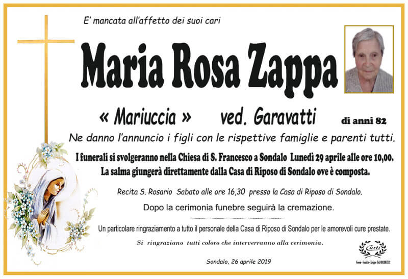 necrologio Zappa Maria Rosa