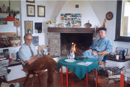 /Il poeta dialettale Cici Bonazzi (a destra) e il prof. Franco De Campo (Palét) all’ Alpe Canali. Anno 1998.