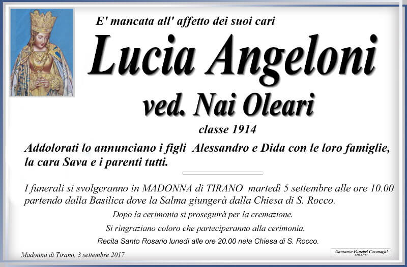 necrologio Angeloni Lucia