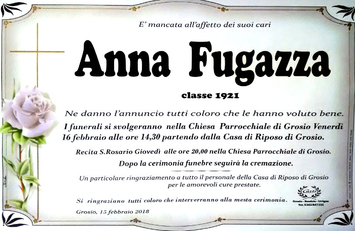 Necrologio Fugazza Anna