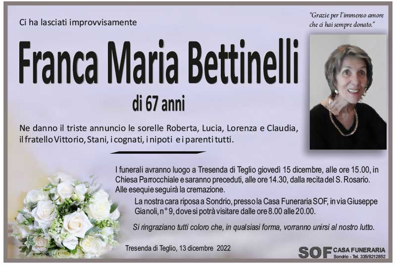 necrologio Bettinelli Franca Maria
