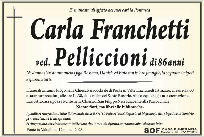 necrologio Franchetti Carla
