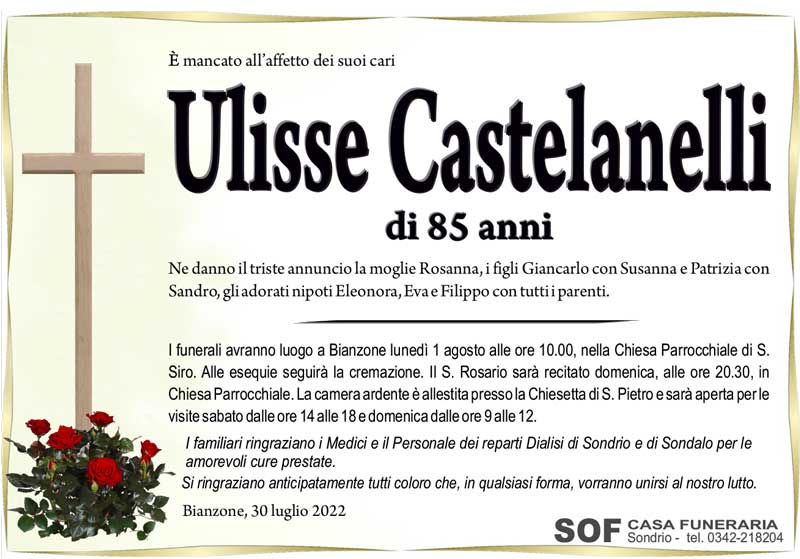 necrologio Castelanelli Ulisse