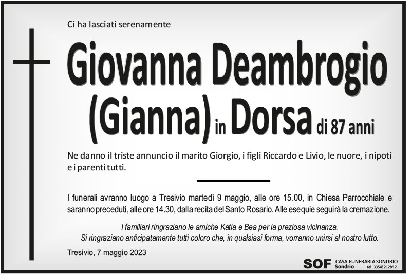 necrologio Deambrogio Giovanna