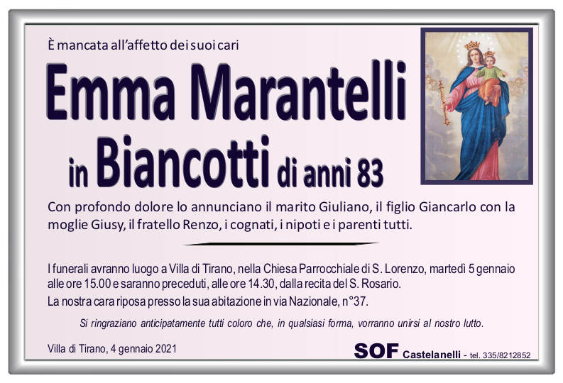 necrologio Marantelli Emma