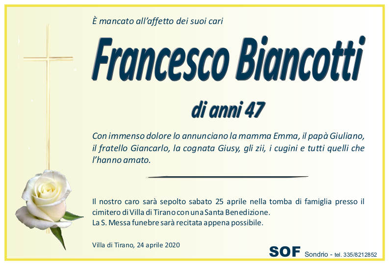 necrologio Biancotti Francesco
