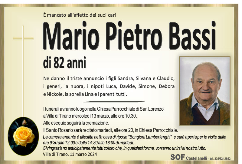 necrologio Bassi Mario Pietro
