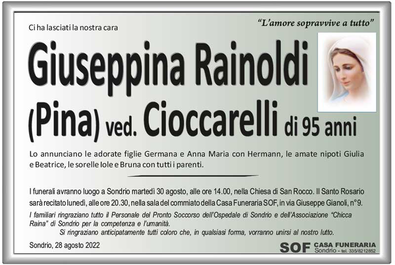 necrologio Rainoldi Giuseppina