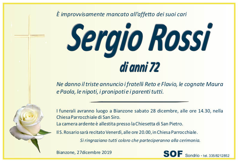 necrologio Rossi Sergio