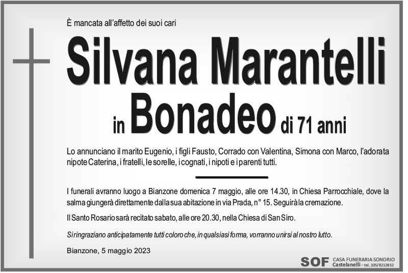 necrologio Marantelli Silvana
