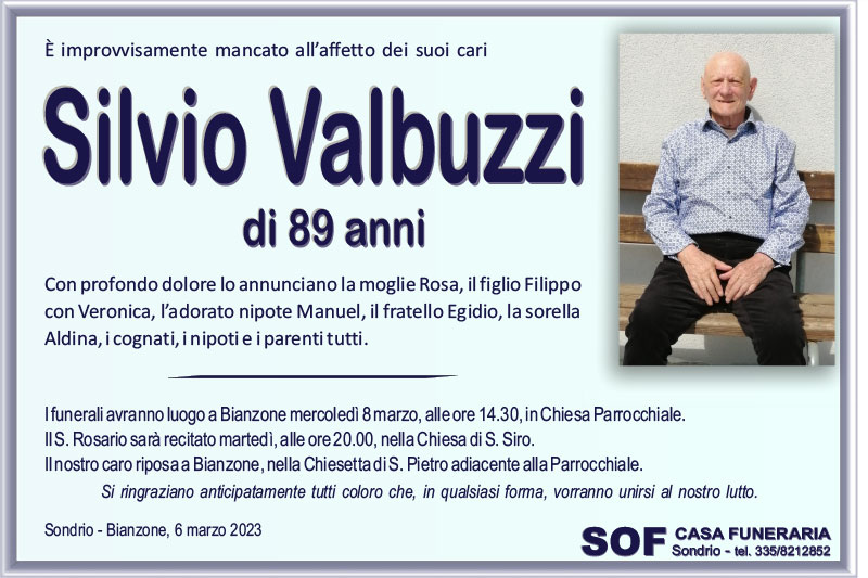 necrologio Valbuzzi Silvio