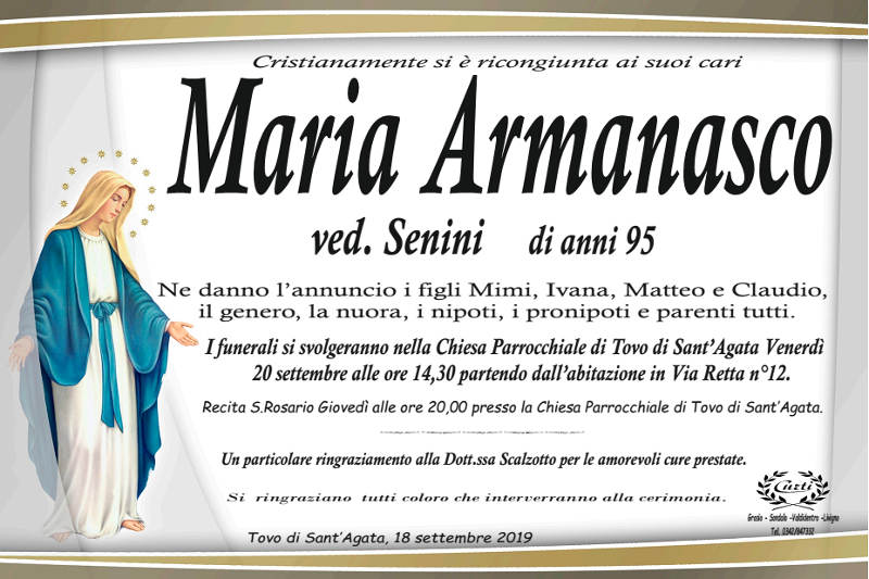 necrologio Armanasco Maria
