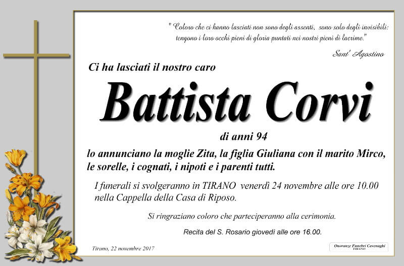 necrologio Battista Corvi