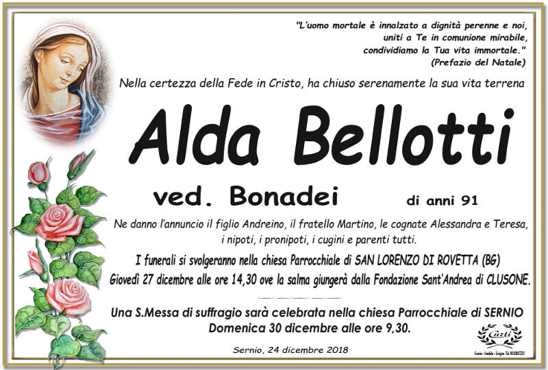necrologio Bellotti Alda