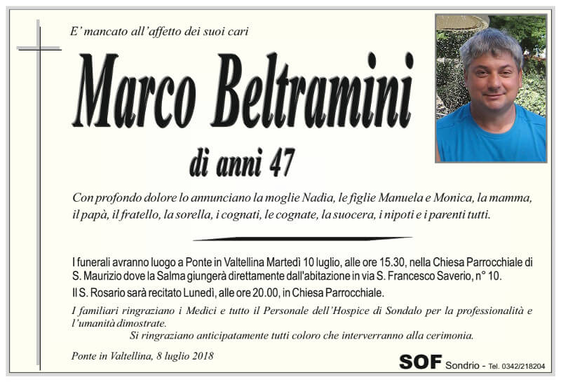 necrologio Beltramini Marco