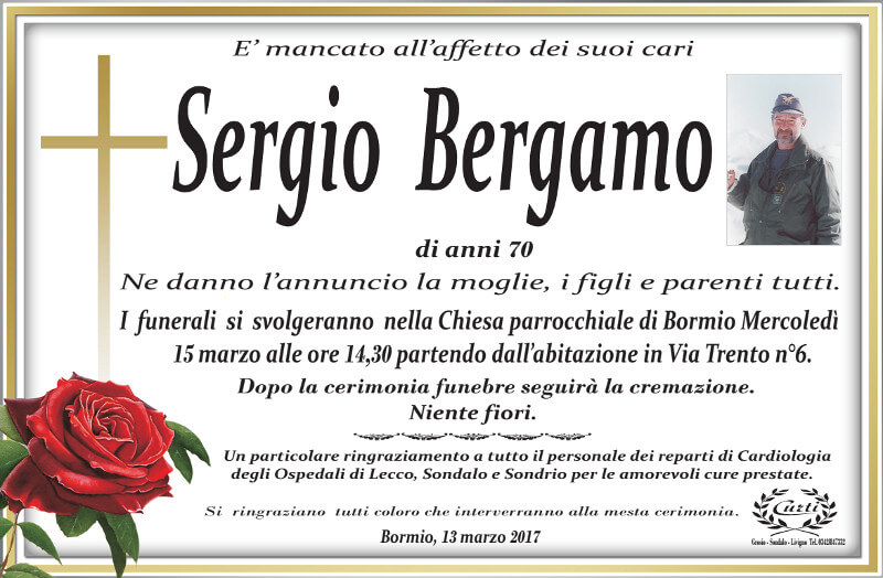 necrologio Bergamo Sergio