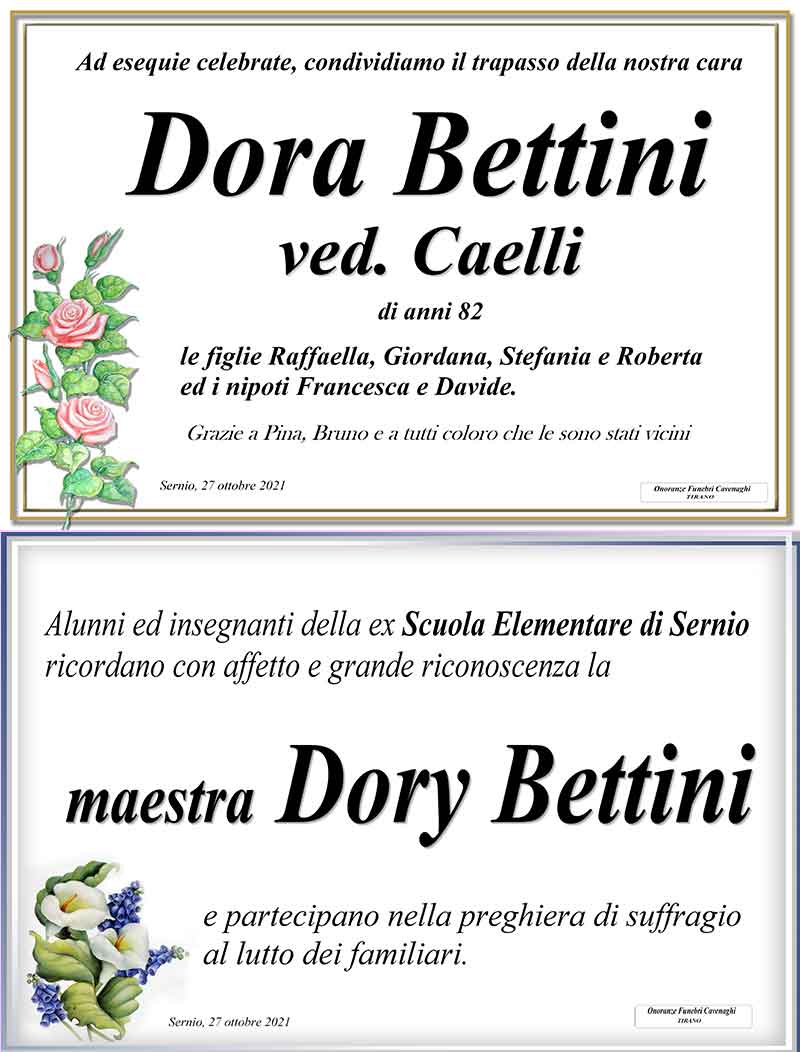 necrologio Bettini Dora